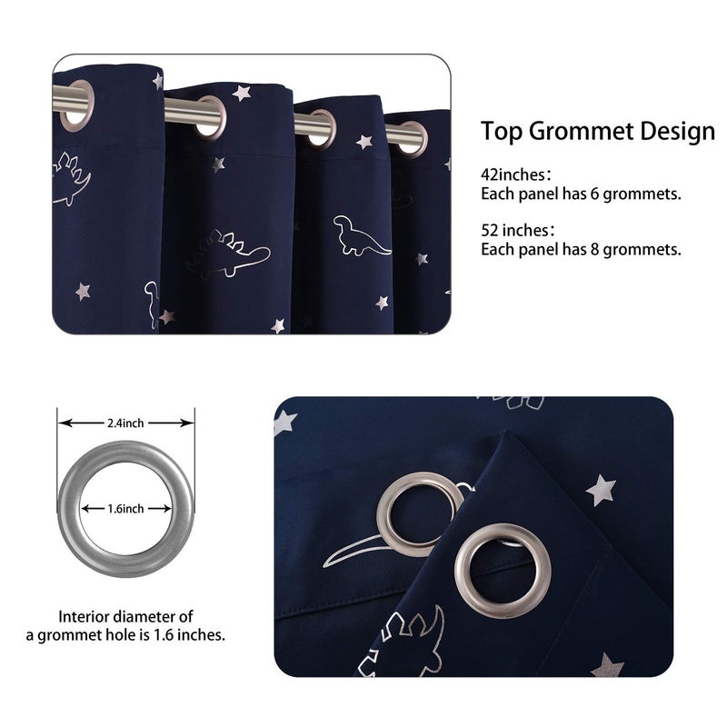 LORDTEX Dinosaur and Star Foil Print Blackout Curtains for Kids Room - Thermal Insulated Curtains Noise Reducing Window Drapes for Boys and Girls Bedroom, 42 x 84 Inch, Navy, Set of 2 Panels - Image 3